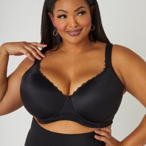 Ashley Stewart Lace Trim Full Coverage Black Butterfly Bra - 40DDD US/UK